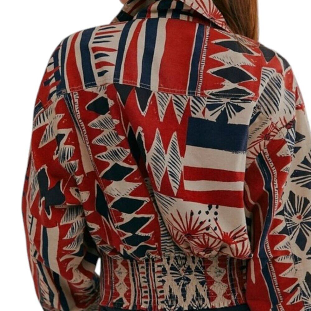 Free People Golden Nile Shirt Jacket SIZE L Aztec Multicolor Crop Shacket - Picture 14 of 15